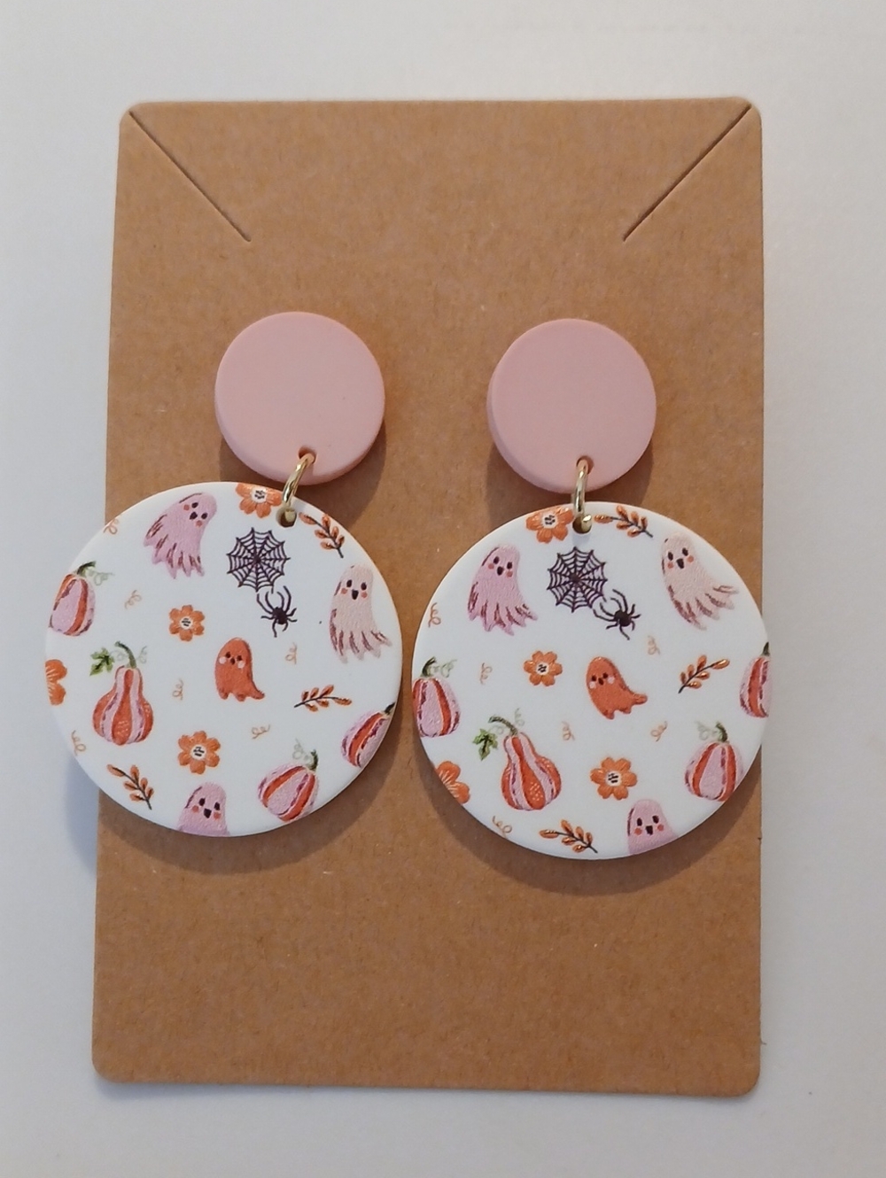 Fashion Jewelry Pink & White Halloween Pumpkin Ghost Drop Earrings
